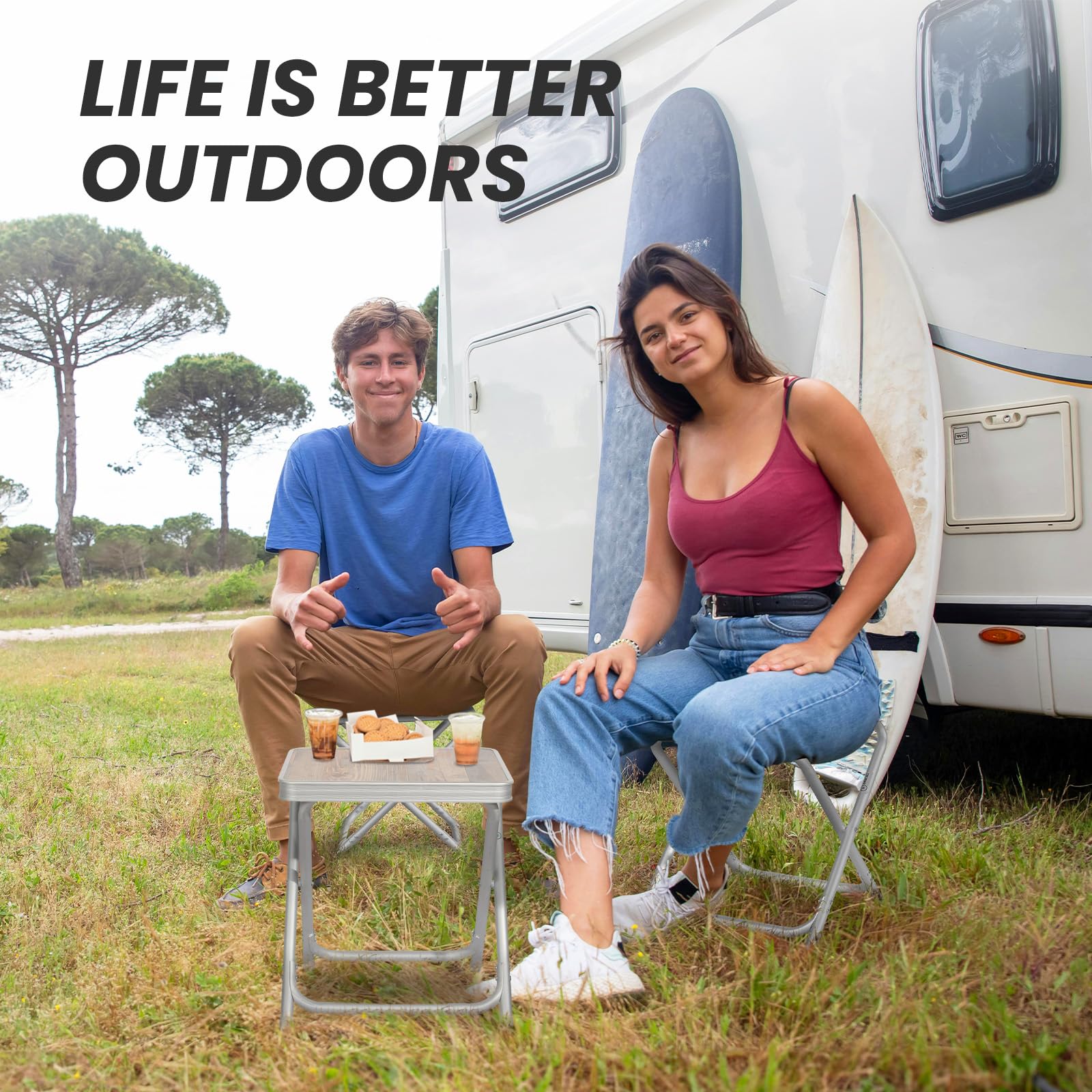 Homecall 2 IN 1 Campinghocker Faltbar mit Tischplatte MDF - Campingtisch Klappbar Klapptisch Gartenhocker - Fußhocker Outdoor für Garten, Camping, Angeln, Picknick, RV (Grau Hocker mit MDF-Platten)