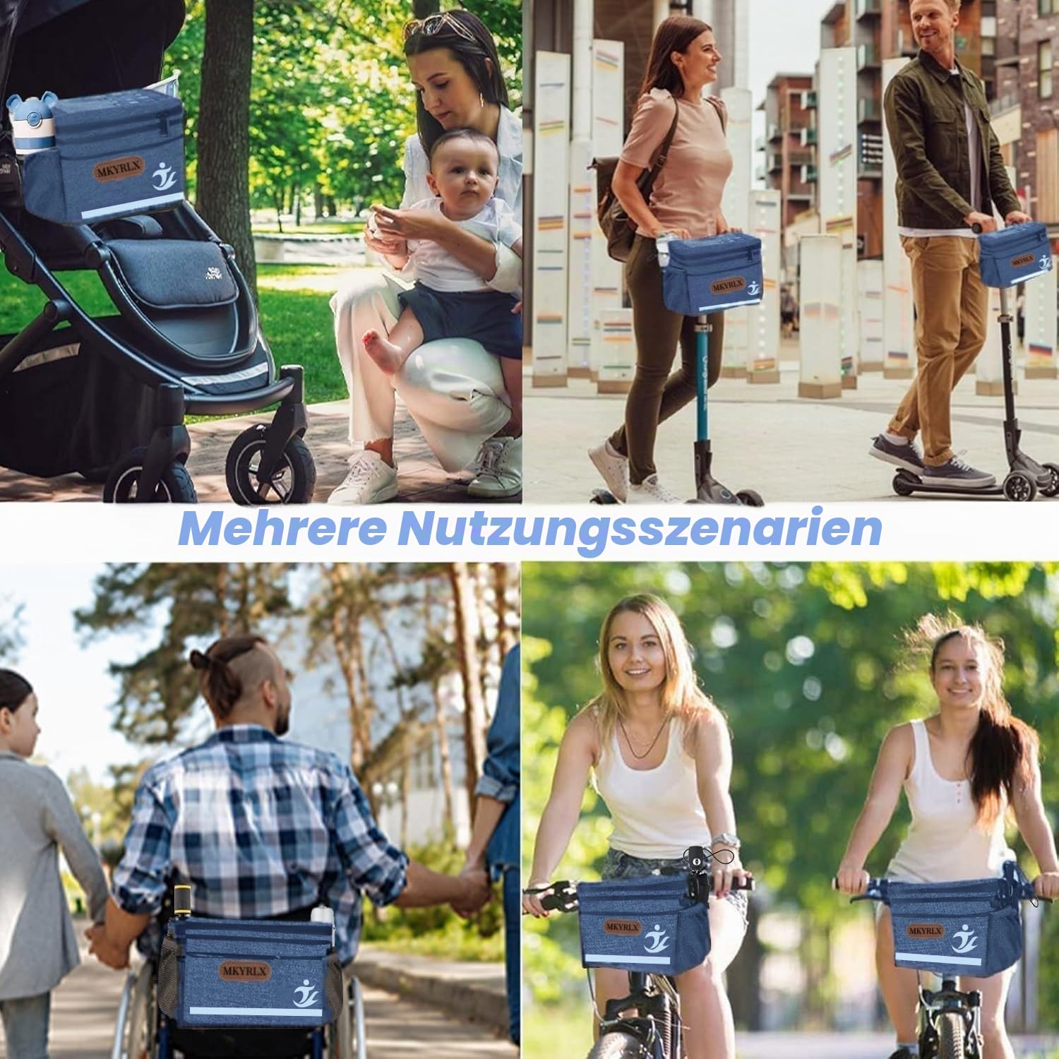 Lenkertasche Fahrrad, 5L Isoliertasche, lunchtasche , Kühltasche,Fahrradtasche Vorne, Fahrradkorb, Wasserdicht Handyhalterung, Lenkradtasche mit Touchscreen und abnehmbar Schultergurt Wasser blau