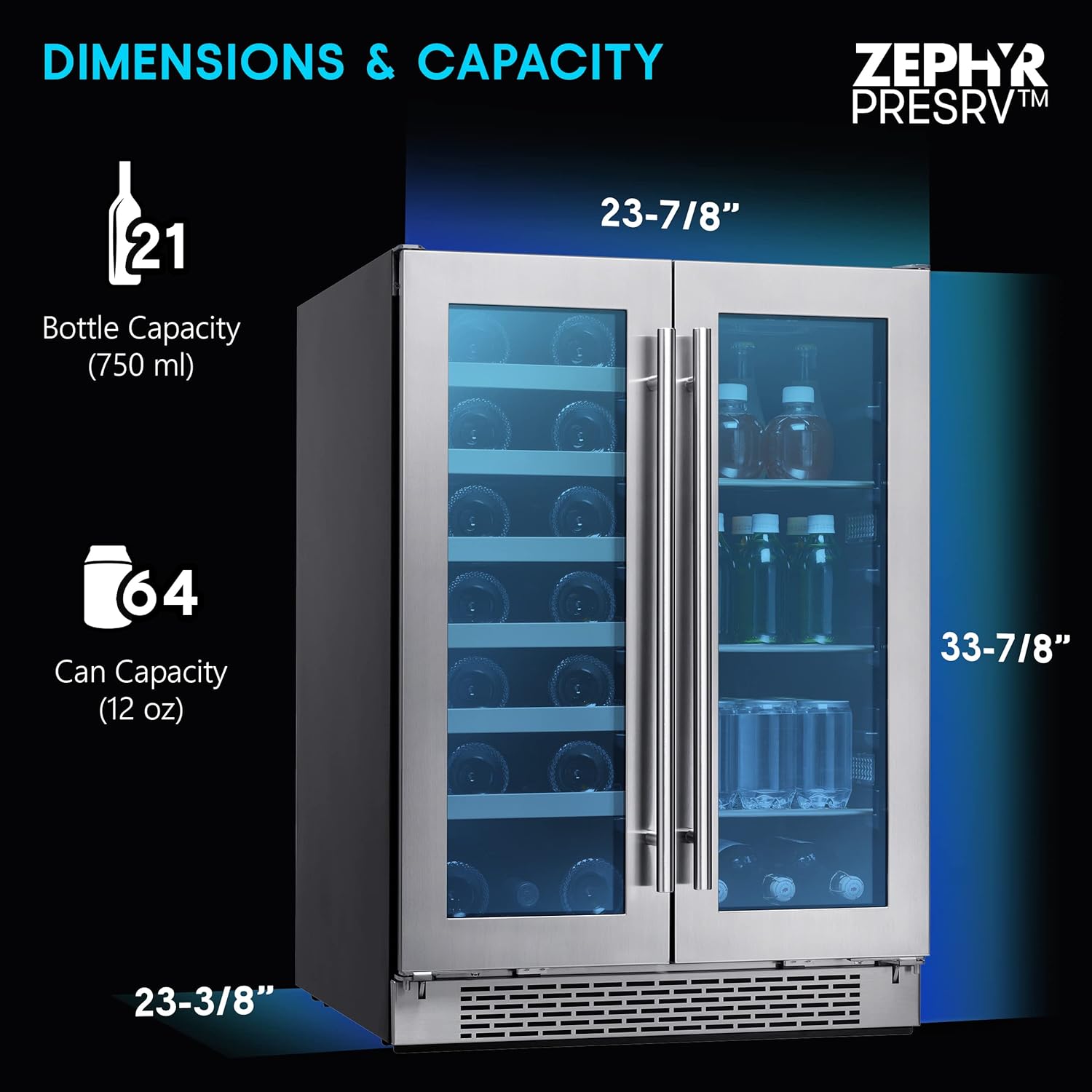 Buy Zephyr Presrv 24'' Wine Fridge & Beverage Refrigerator Dual Zone Under Counter Mini Wine