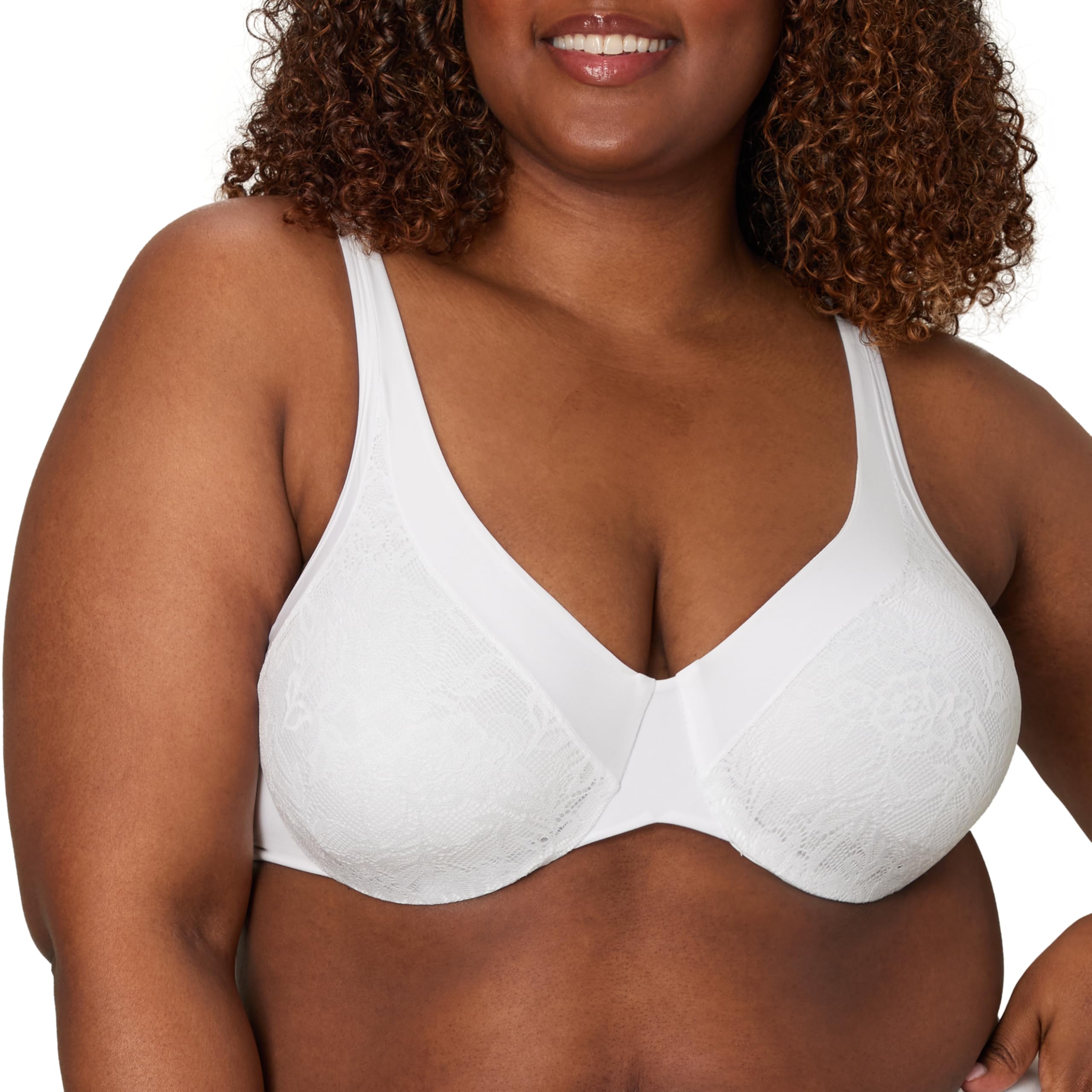 Playtex Women's White Dreamwire Ultra-Soft No-Poke Underwire, Smooth Lace Bra, 4-Way Support, Opaque, 42E