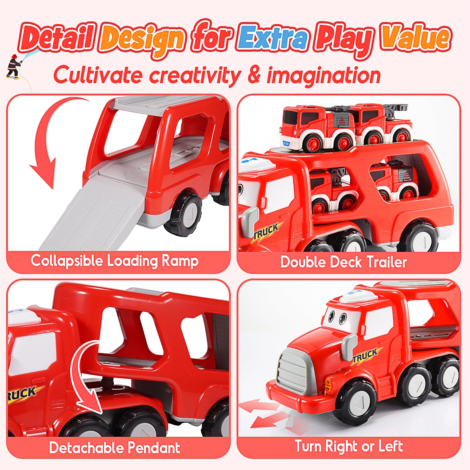 EUCOCO Giochi Bambini 1 2 3 4 5 6 Anni, Camion Pompieri Giocattolo Giocattoli Bambino 1-6 Anni Camion Giocattolo per Bambini Regalo Bambino 1-6 Anni Cars Macchinine per Bambini Regalo Compleanno 1-6