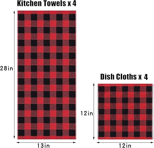 Miniatura 5 de homing Buffalo - Juego de 8 paños de cocina y paños de cocina a cuadros, 12 x 12 pulgadas y 13 x 28 pulgadas, juego de 8 toallas de cocina de