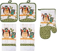 Vista 10 de Juego de ropa de cocina de 5 piezas, 2 toallas de algodón, 2 agarraderas, 1 guante de horno con lazo para colgar, material 100% algodón en la parte
