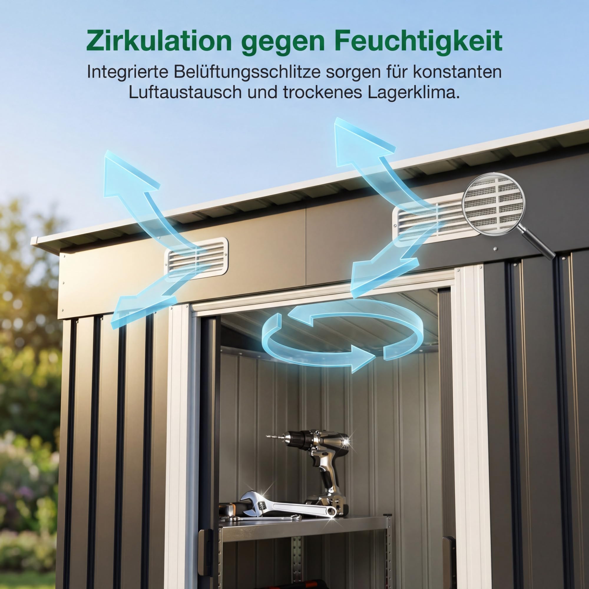 JUMMICO Metall Gerätehaus 3.63m³ 183x109x182cm Gartenschuppen mit Schiebetüre Schwarz