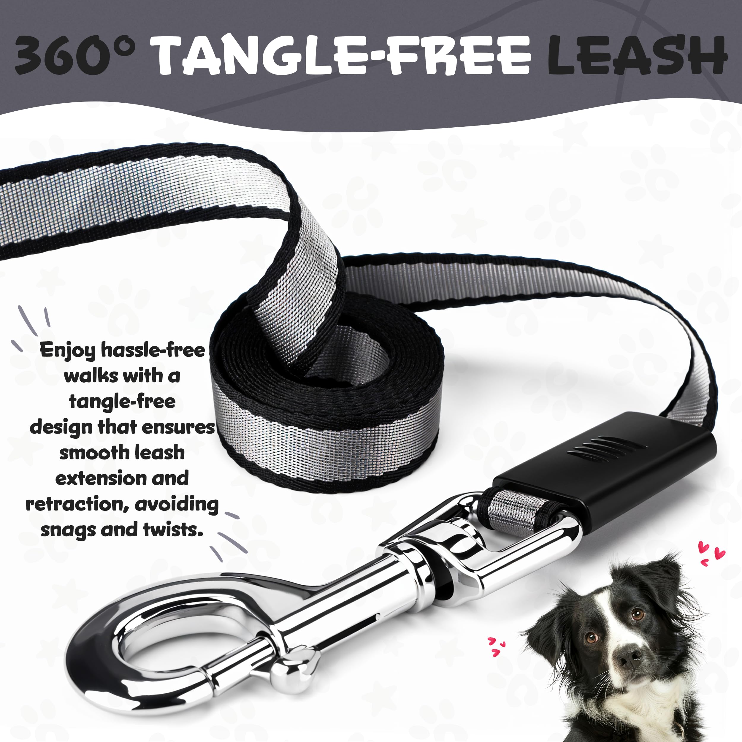 Retractable & Extendable Dog Lead/Leash, 8m Extra Long for Medium to Large Breeds Up to 110 lbs (50 kg) (Grey) - Image 4