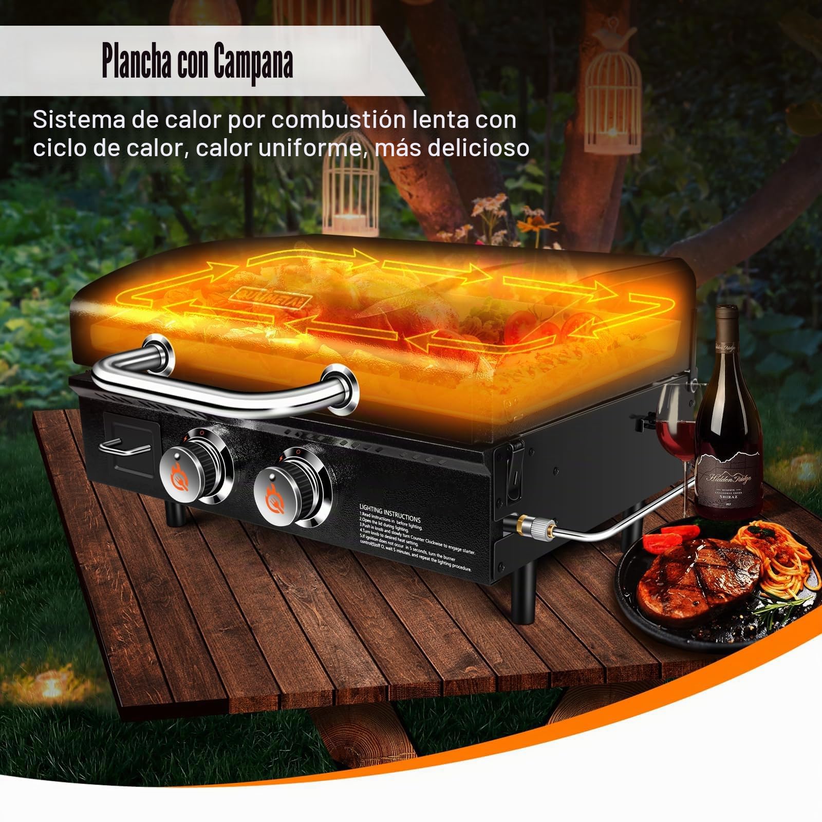 GFTIME Barbacoa de mesa con 2 quemadores, parrilla plancha de gas con parte superior plana, barbacoa de propano con bolsa de transporte, 55,9 cm, 43.800 BTU, revestimiento antiadherente cerámico con