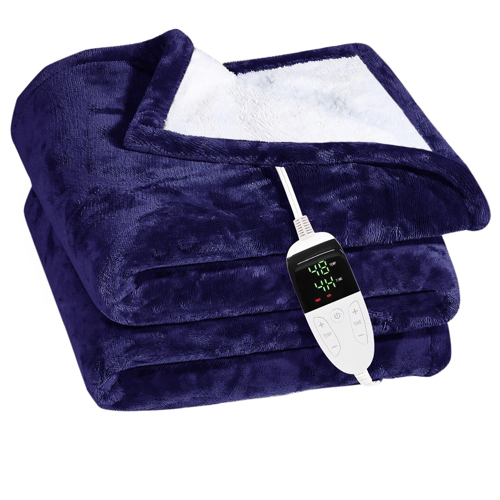 Bhaven Creations Heated Throw Blnket Electric Blanket Throw with 6 Heating Levels and 2-10 Hours Time Settings, Flannel to Sherpa Super Cozy Heated Blanket (Navy Blue, (60 X 60 inch))