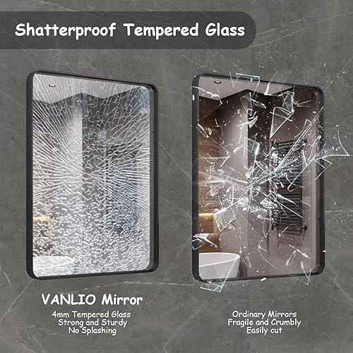 Miniatura 5 de Espejo de baño negro mate de 40 x 36 pulgadas, espejo de tocador con marco de metal negro, espejo rectangular moderno de pared de granja,