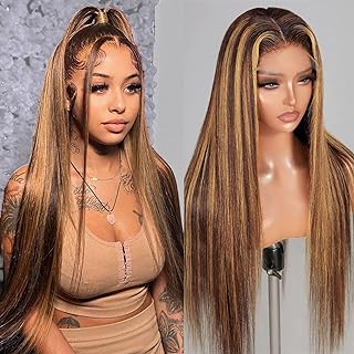 Highlight Lace Front Wig Pre Plucked 13x4 HD Glueless Straight Honey Blonde Lace Front Wig for Women Natural Looking Synthetic Heat Resistant Fiber Honey Blonde Wig (26 Inch)