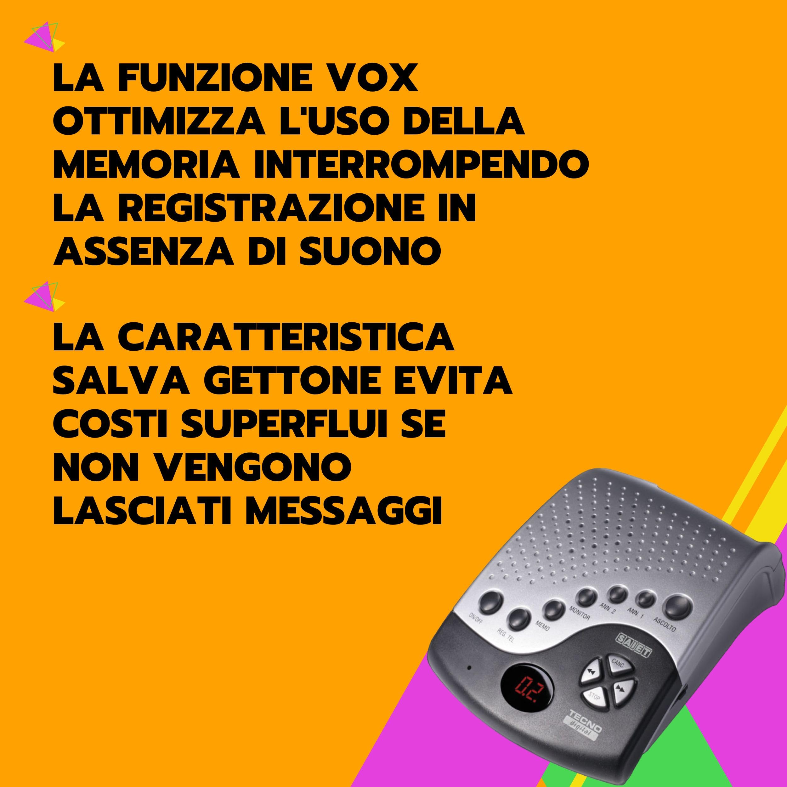 SAIET - Segreteria Telefonica Digitale TecnoDigital - con Registrazione 48' - Room Monitor e Memo - con Funzione Vox e Salva Gettone