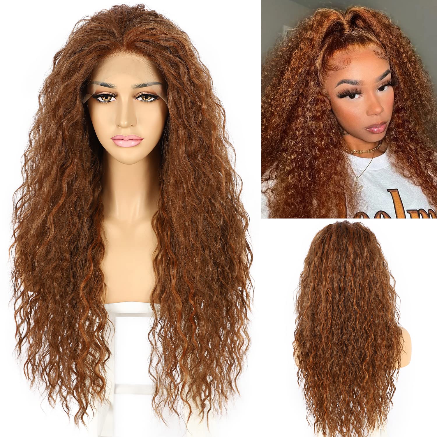 ?️ Long Curly Wavy Heat Resistant Wig Extra Long Curly Brown/black Synthetic Realistic Heat  main image 3