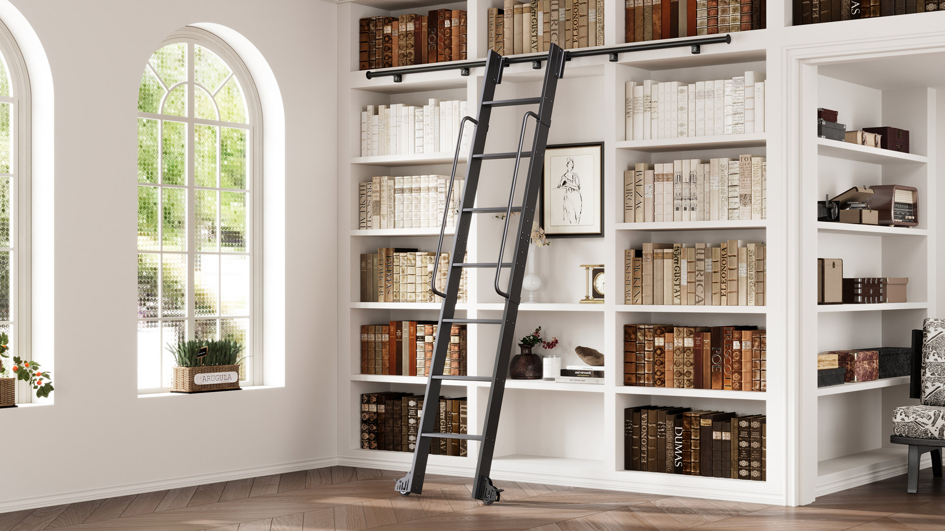 Amazon.com: CEAKIAN 9FT Aluminum Rolling Library Ladder with 4FT
