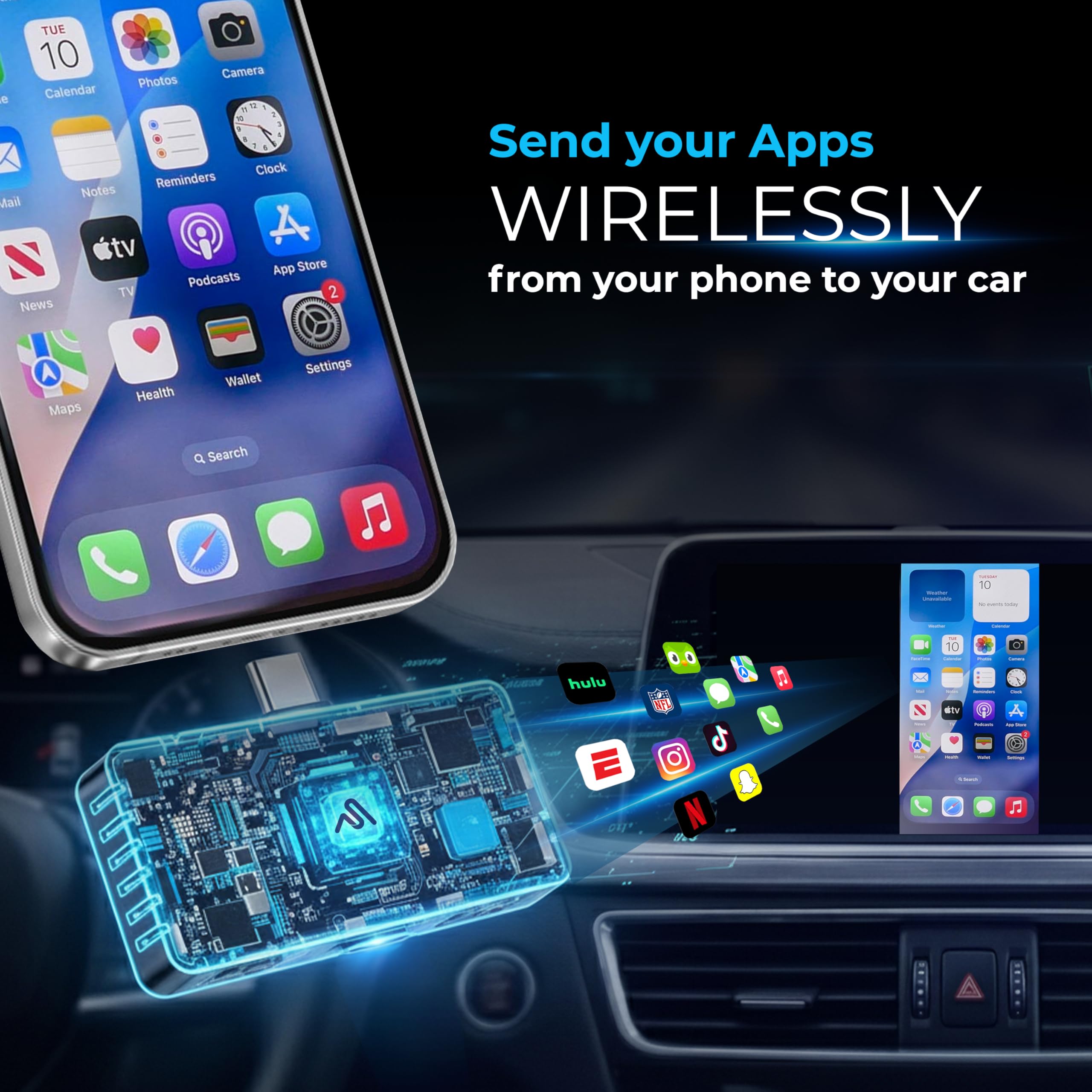 AutoSky AIR PRO Kabelloser Screen Mirroring Adapter für CarPlay, Wireless CarPlay Adapter, USB-C DP Alt Mode, Smartphone Spiegelung Auto, Streaming & Laden