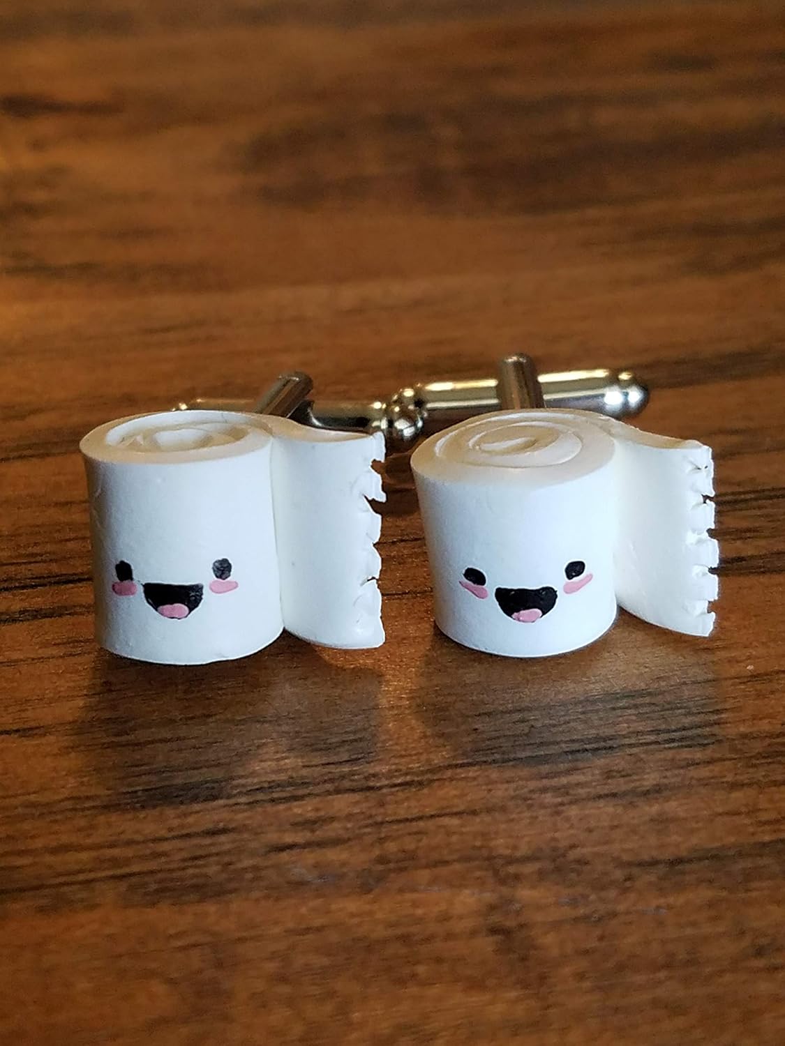 Happy Toilet Paper Cufflinks, Lapel Pin, Earrings or Tie Bar