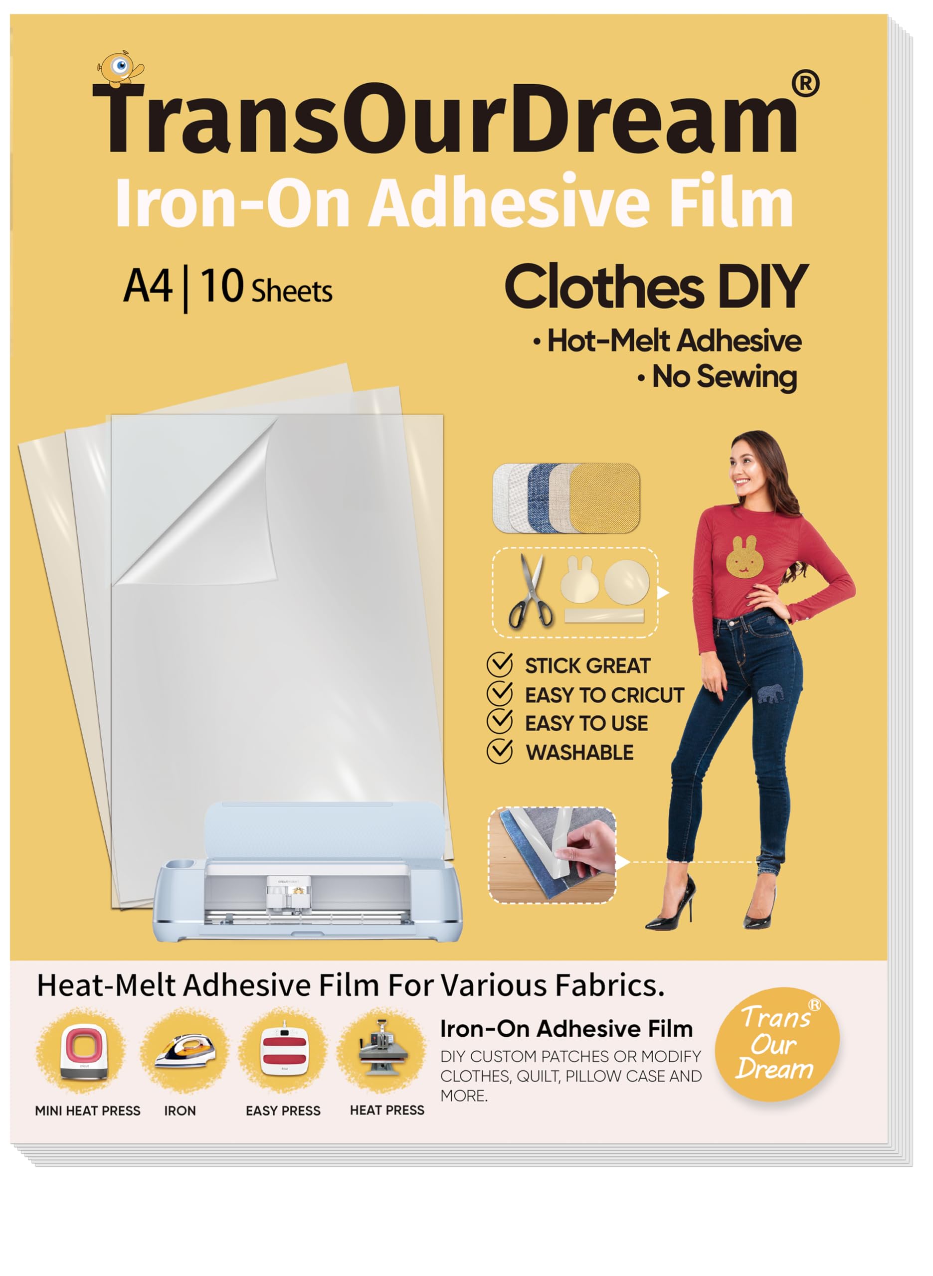 Sponsored Ad – Iron on Double Sided Adhesive Sheets (10 Sheets, A4) Fabric Glue for Heat Press Patches, Easy to Cut, Great Stickiness(ARAB-AIF-10)