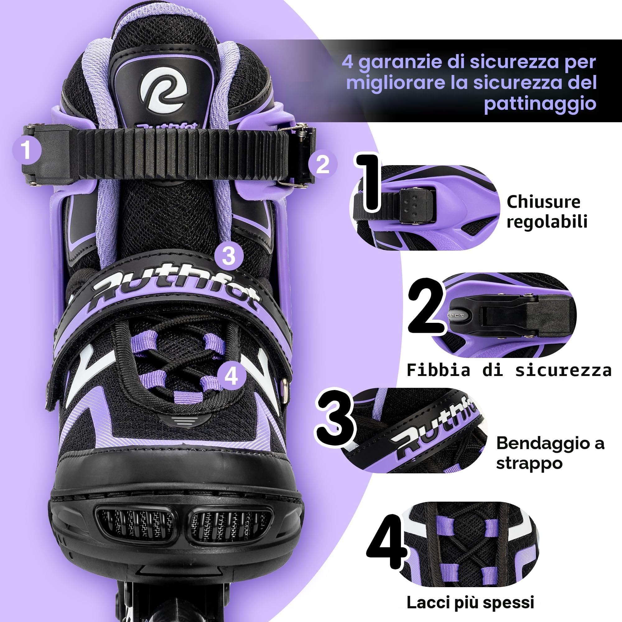 Ruthfot Pattini in linea regolabili per bambini, ragazzi e ragazze, pattini luminosi per bambini dai 6 ai 12 anni, patine luminose per uomini e donne - 3