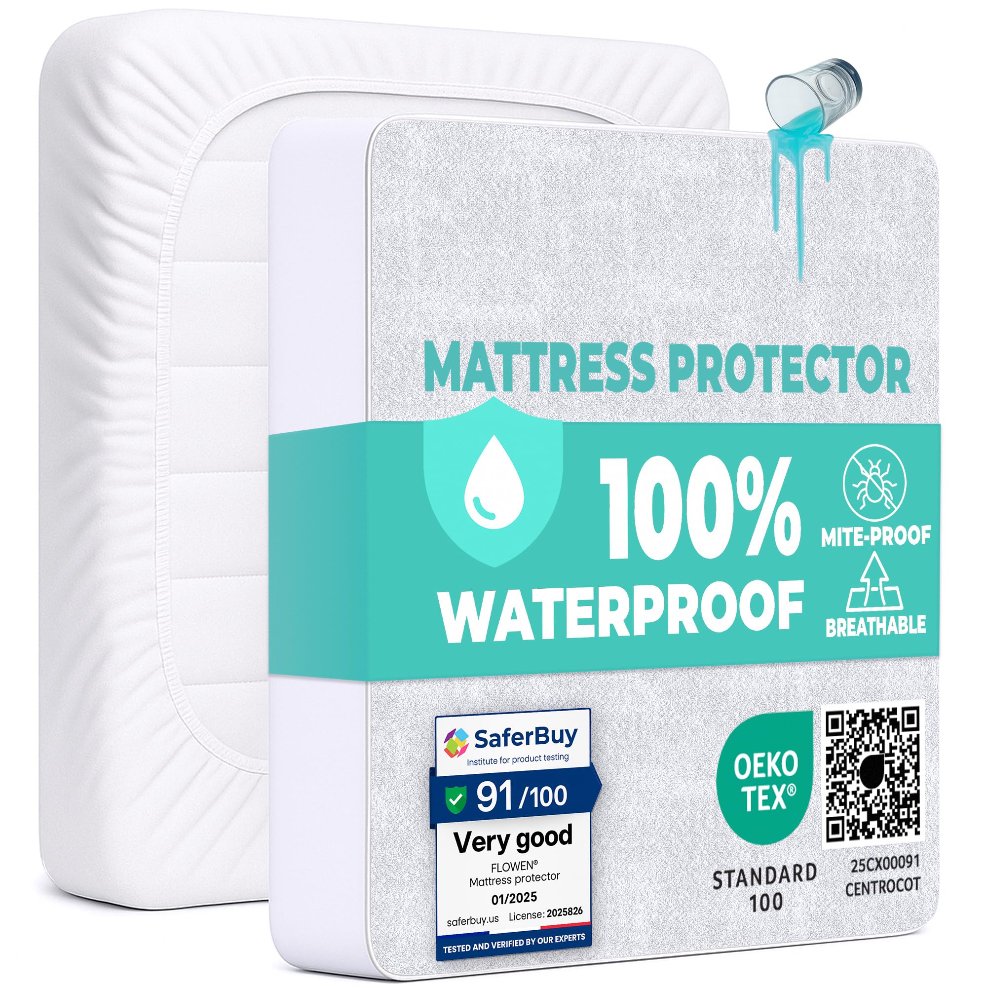 Flowen White Mattress Protector Waterproof 60X120 Cm Premium Cotton Terry Cot Cover Fitted Sheet Soft And Breathable Top Mattress Protector Anti-Mite Hypoallergenic And Machine Washable