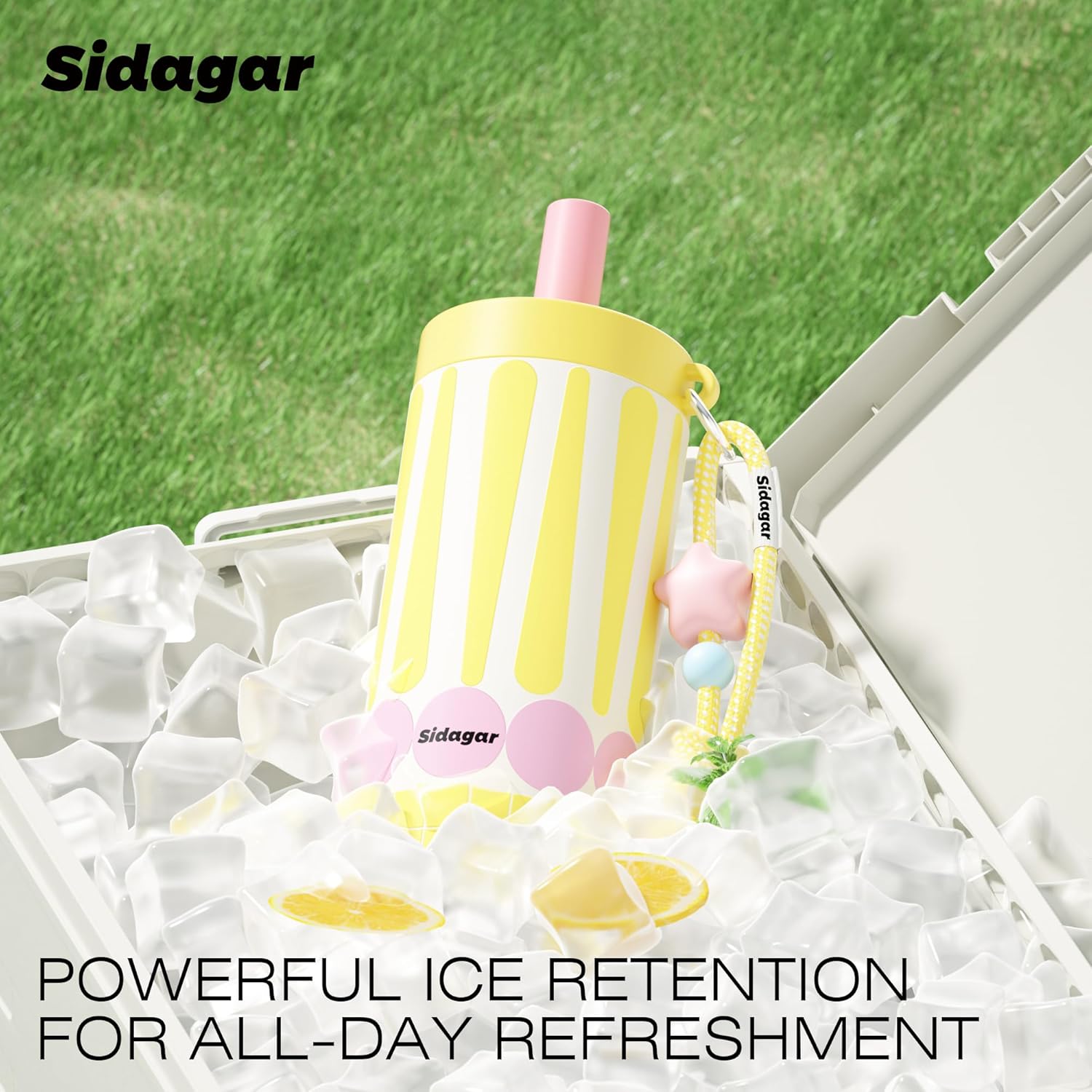 24 oz Insulated Tumbler, Stainless Steel Coffee Mug with Lid and Straw, Leak-proof Reusable BPA-Free Cup, Commute Yoga Office Travel, Star Charm - Vibrant Lemon Yellow - Image 3