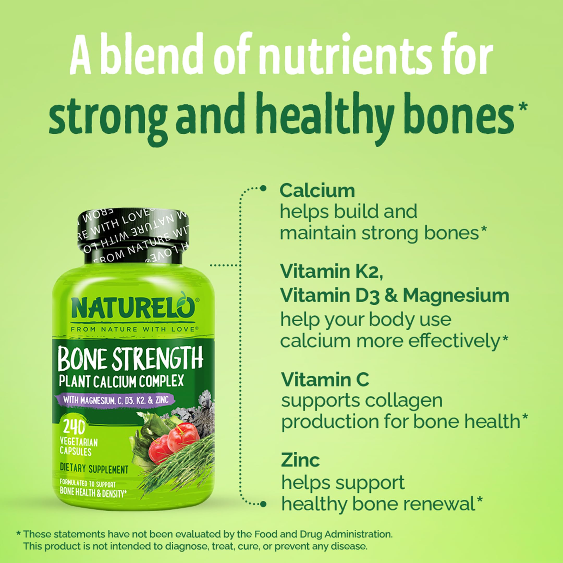 NATURELO 600mg Calcium Supplement for Bone Strength, VIT D3, 240 Capsules — Amazon image 3