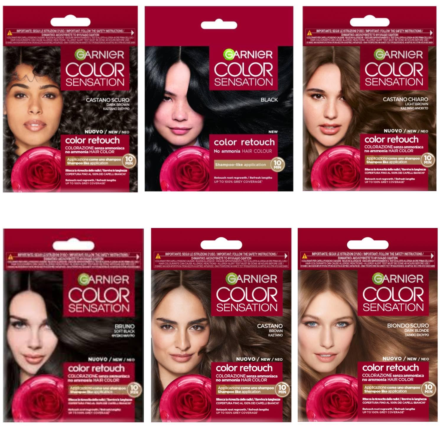 Garnier Color Sensation Retouch Retusz do odrastania włosów bez amoniaku w ciągu 10 minut (ciemny kastan, 6 sztuk)
