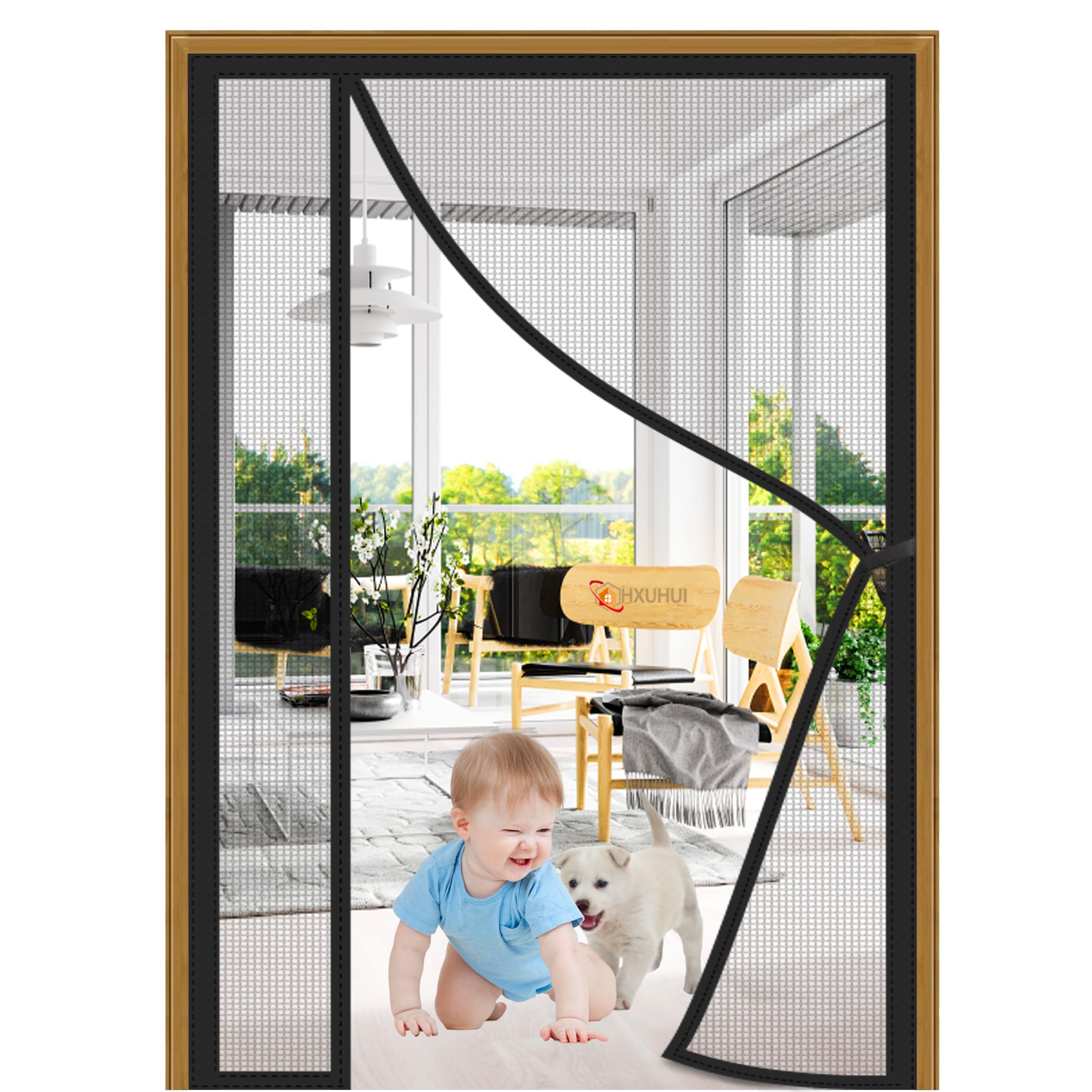 Hxuhui Black Side Opening Magnetic Door Screen 140X190cm Side Opening Screen Door Magnetic Anti-Mosquito Net Auto Closure Keep Away From Mosquitoes For Balcony Living Room Patio Doors