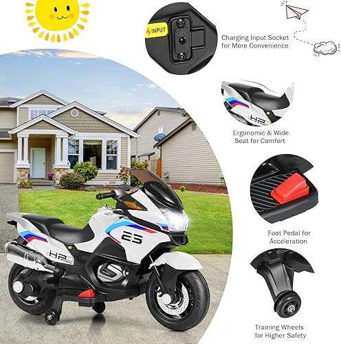 Miniatura 5 de HONEY JOY Motocicleta para niños de 12 V vehículo eléctrico a pilas para conducir con ruedas de entrenamiento luces LED pedal de pie suspensión de