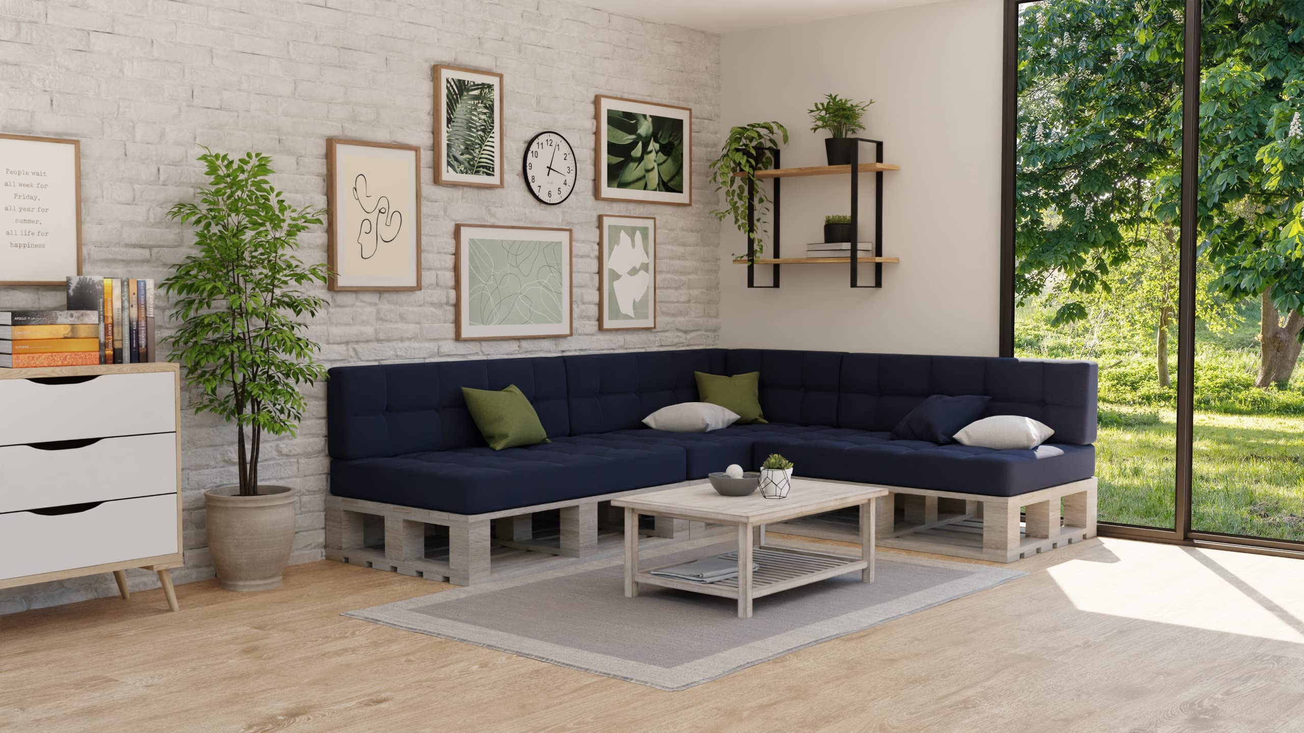 Gutekissen® Cuscini per pallet Cuscini trapuntati con bottoni, Cuscini per pallet trapuntato PFG 2xSet (Cuscino di seduta 120x80 +Schienale 120x40), Navy Blau