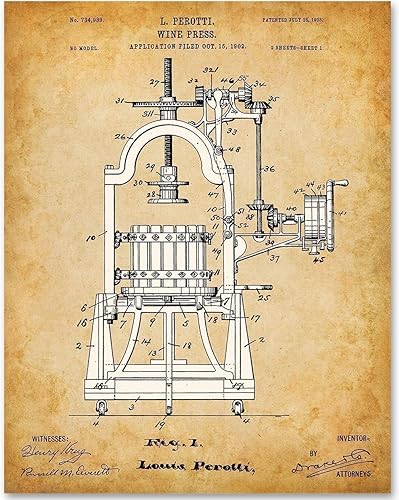 Lone Star Art Wine Press - 11x14 Unframed Patent Print - Makes a Great Gift Under $15 for Wine Lovers