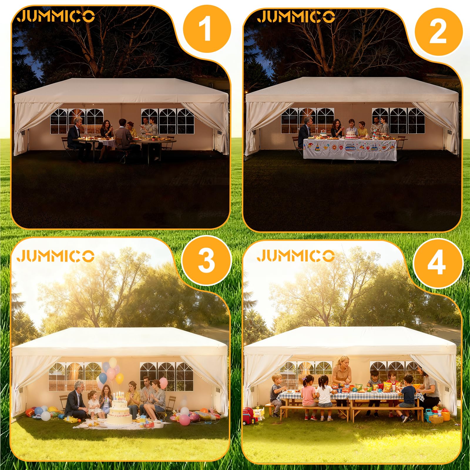 JUMMICO Gazebo 3x6m Pieghevole, Altezza Regolabile, Struttura Stabile, Copertura Esterna Resistente e Impermeabile, con Pareti Laterali, con 4 Sacchi di Sabbia di Peso e Sacca da Trasporto, Beige
