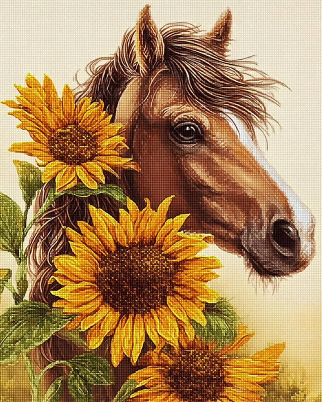 RKFLGEW DIY Embroidery Set Horses and Flowers 50x70cm
