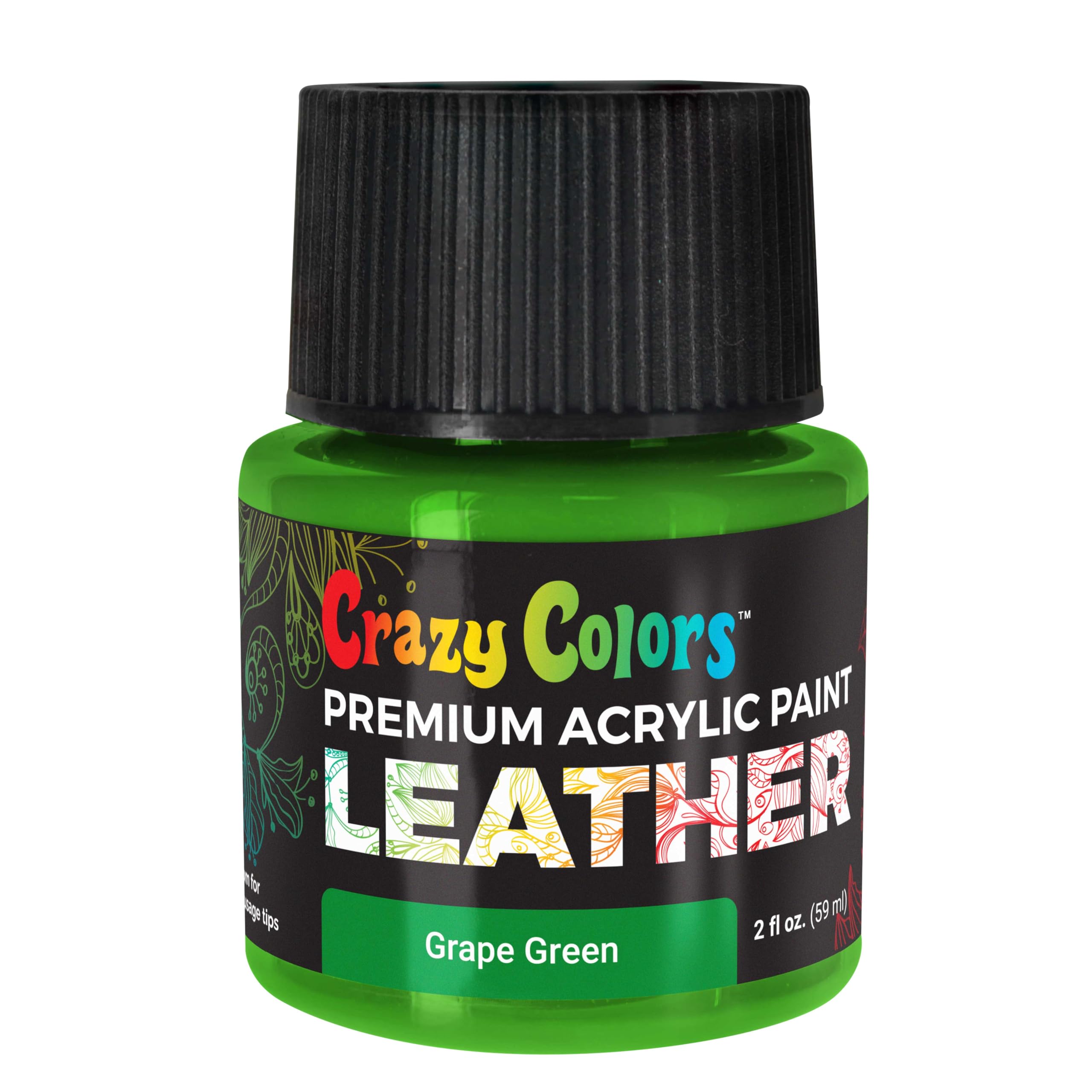 Crazy Colors Grass Green Premium Acrylic Leather and Shoe Paint, 2 oz Bottle - Flexible, Crack, Scratch, Peel Resistant - Artist Create Custom