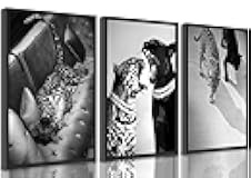 3 Pcs Black and White Cheetah Canvas Wall Art Vintage Trendy Wild Leopard Painting Picture Wall Decor Poster Print Artwork for Bedroom Living Room Apartment Home Decoration (24L x16W-Poster)