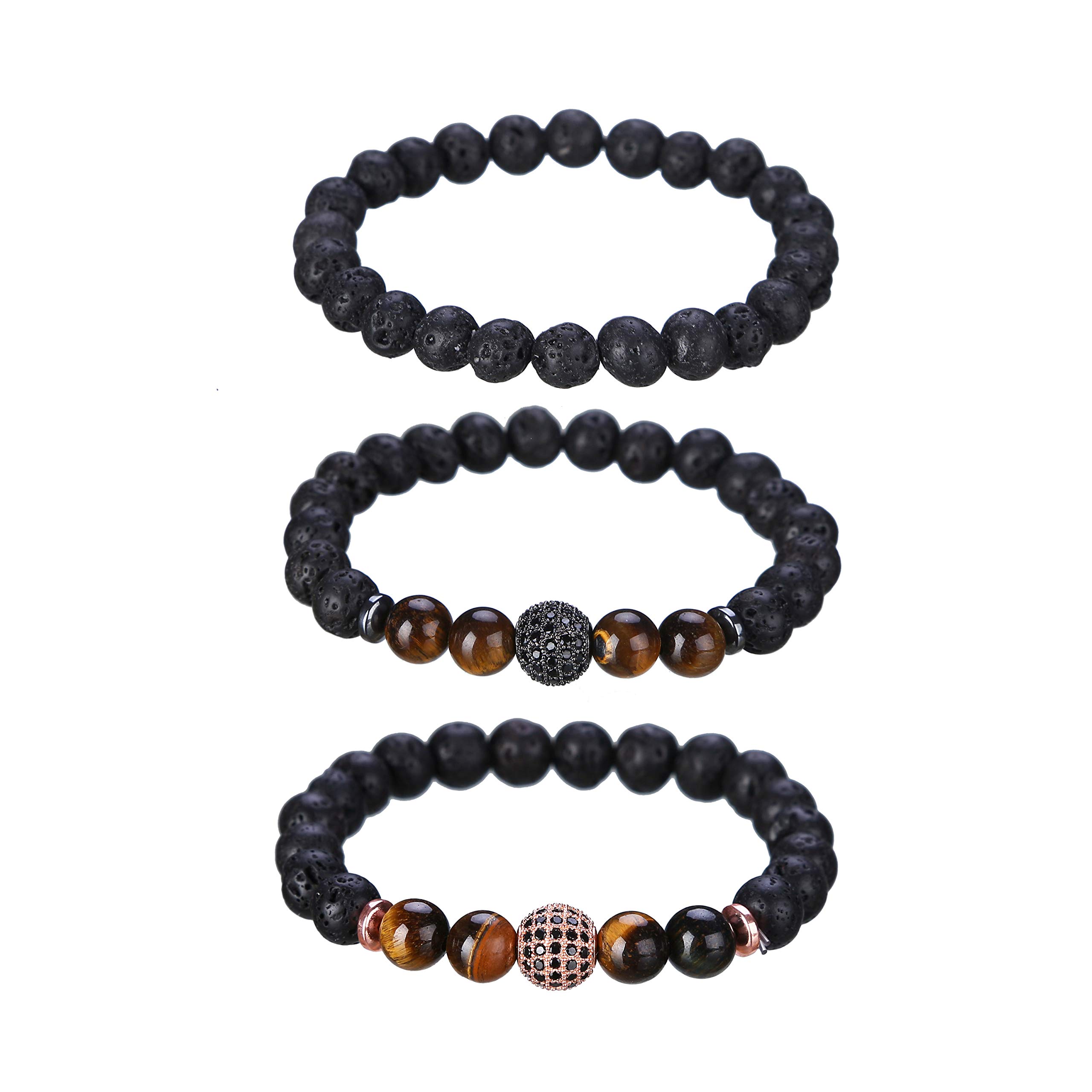 JOYA GIFTLava Rock Stone Essential Oil Diffuser Yoga Bracelet with CZ Ball for Women Men, Stone,