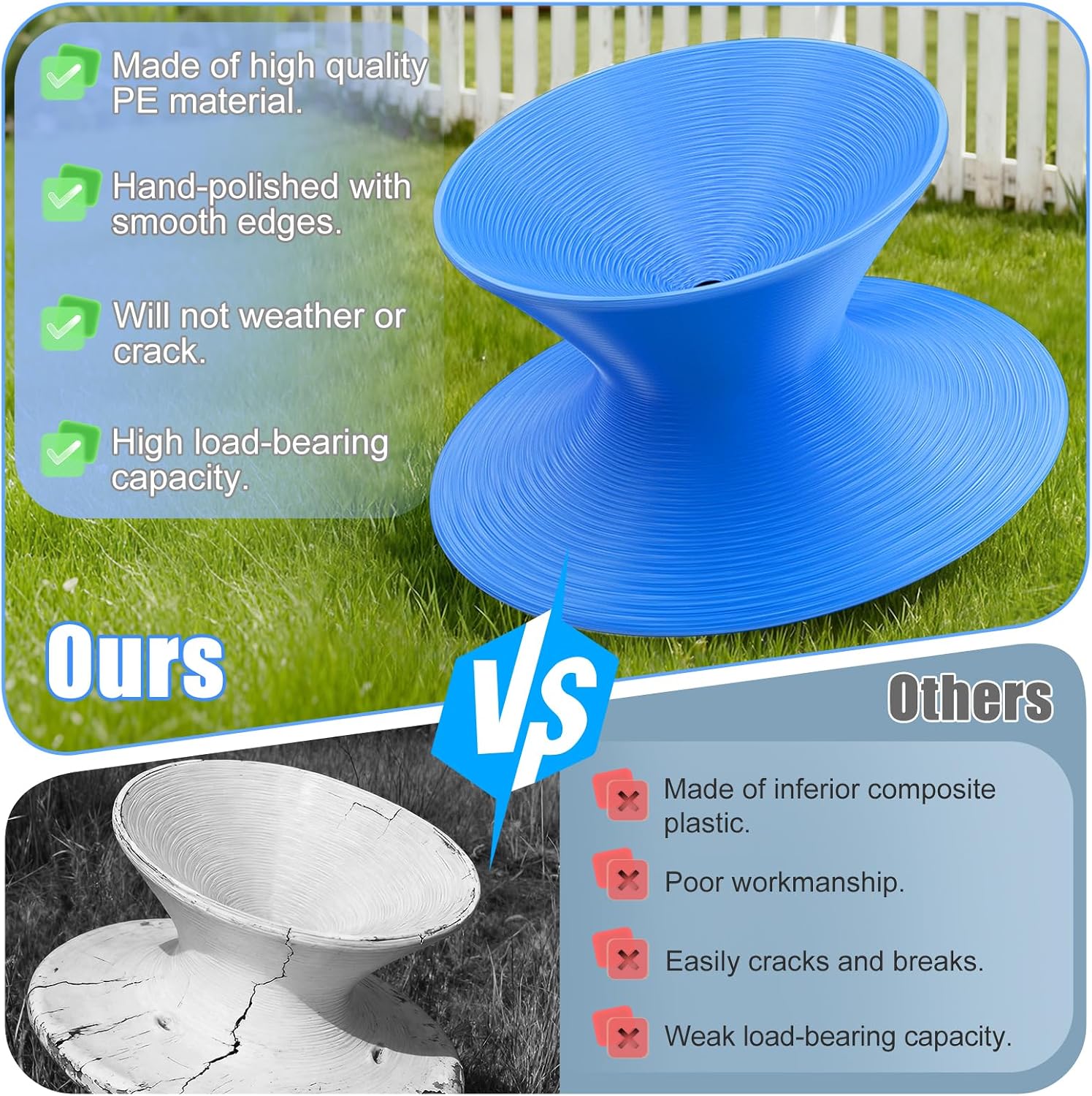 360° Rotating Gyro Spun Chair for Adults & Kids – 36" PE Swivel Chair for Indoor & Outdoor Play, Spinning Seat for Backyard, Playground, or Mall (Blue, Adult)