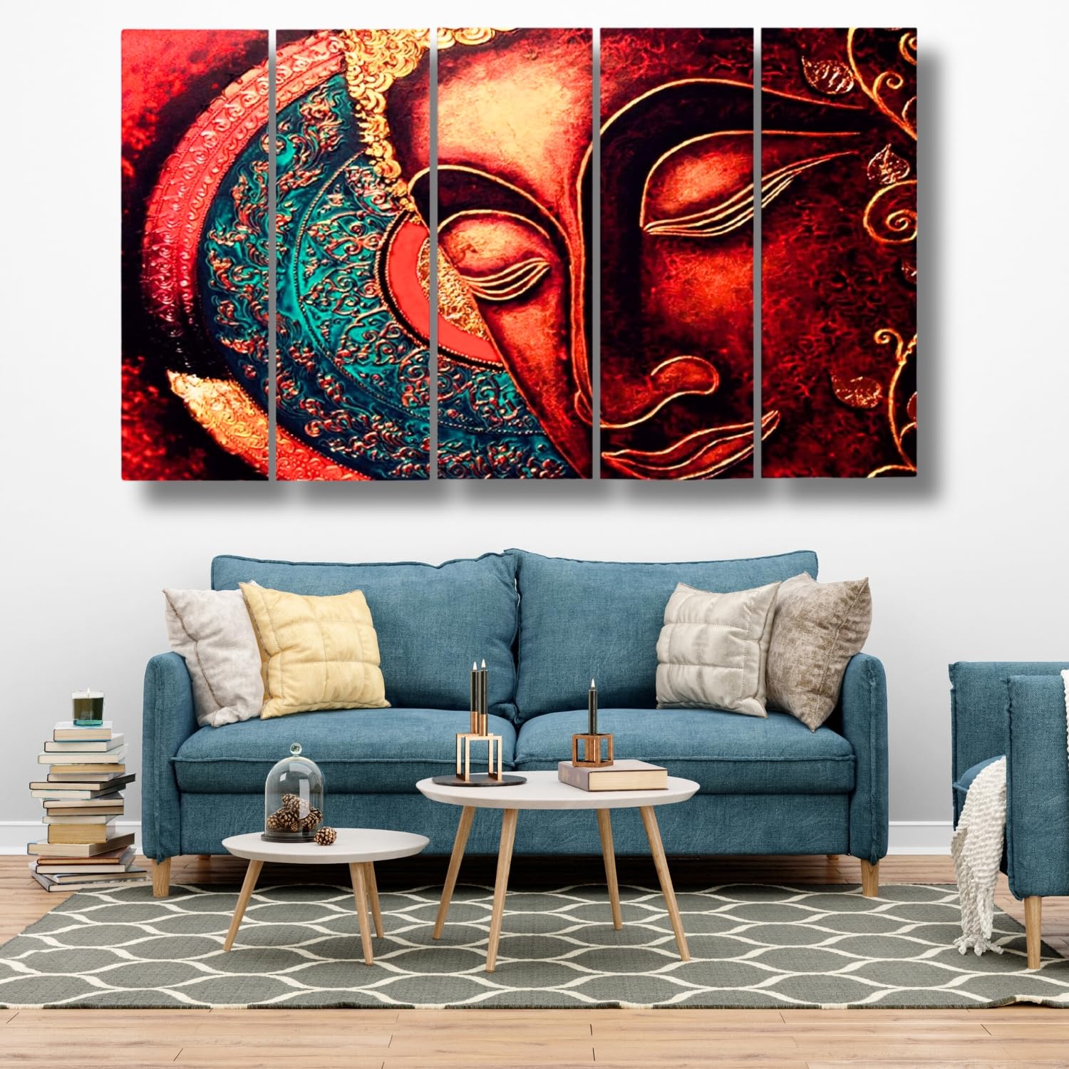 Casperme Multiple Frames Beautiful Religious Buddha Art Wall Painting For Living Room, Bedroom, Hotels & Office, Decorative Modern Art Prints with 7 Mm Hard Wooden Board (50 X 30 Inches)