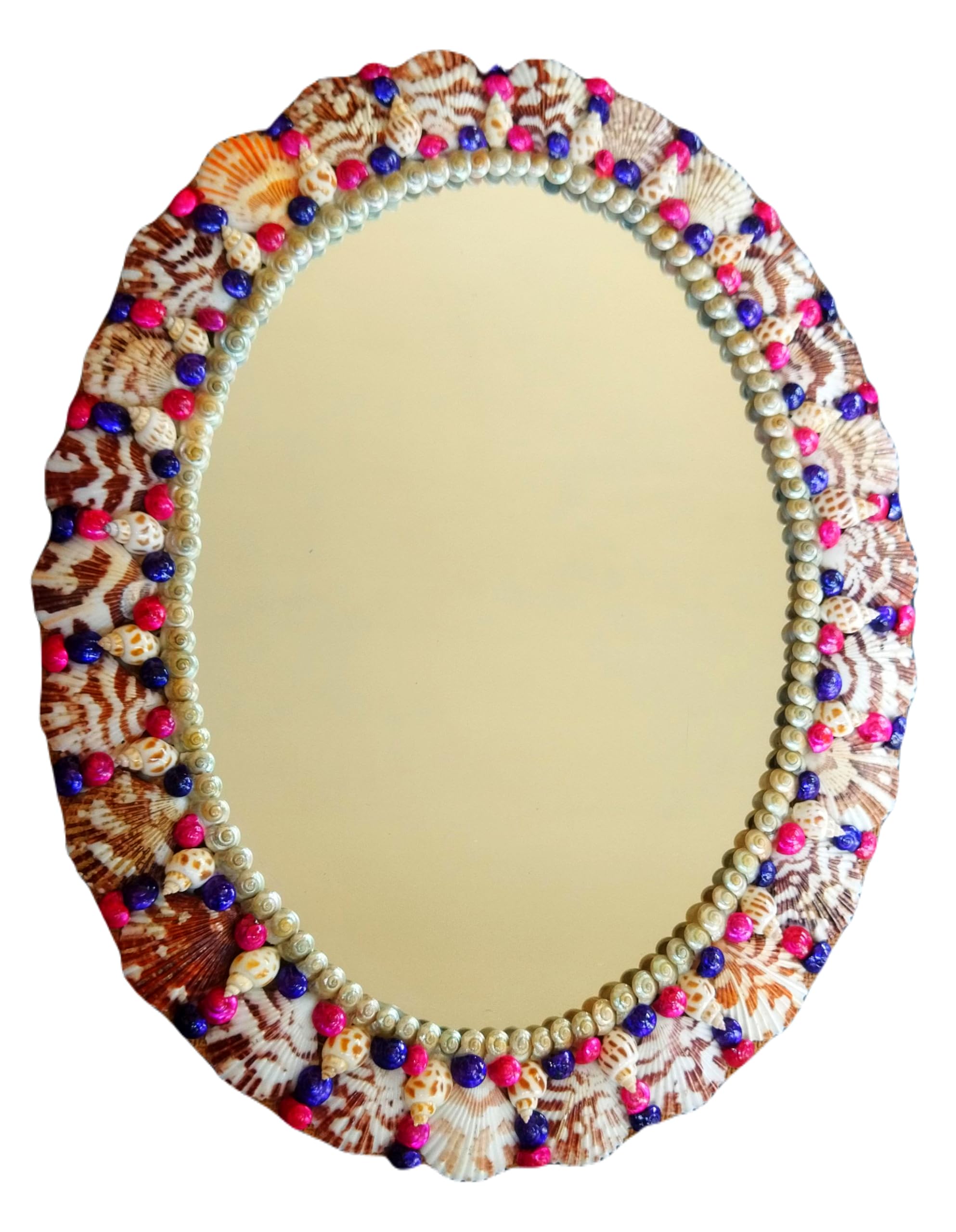 Decorative Designer Shell Handicraft Oval Framed Wall Mirror, 37 cm, Multicolor-image-48