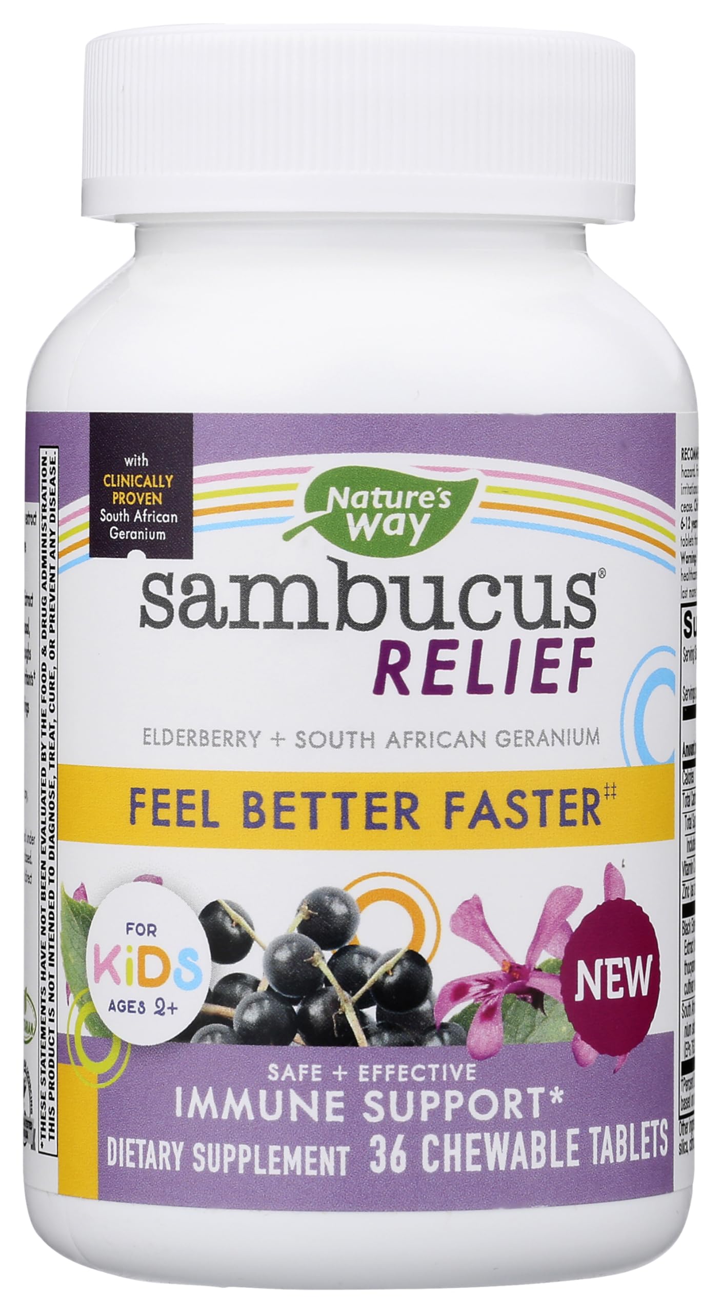 Nature's Way, Sambucus Relief, Immune Support, for Kids, Ages 2+, Berry, 36 Chewable Tablets