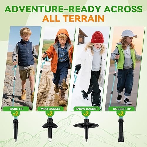Miniatura 4 de Clostnature Bastones de senderismo para niños, bastones de senderismo plegables y ligeros, paquete de 2 bastones de aluminio para niños,