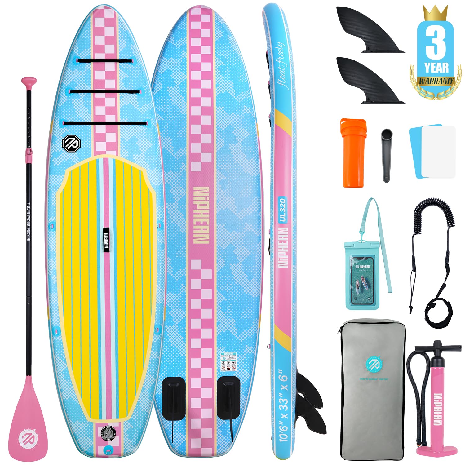 Niphean Inflatable Stand Up Paddle Board with SUP Accessories | 10’6’’ SUP, Anti-Slip EVA Deck, 450 lbs Capacity Inflatable Paddle Boards for Adults &amp; Youth of All Skill Levels