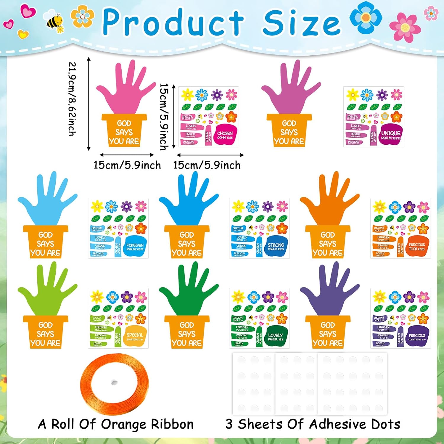 CHUNNIN 24 Set Sunday School Craft Kit God Says You are DIY Handprint Religious Flower Craft Make Your Own Christian Bible Arts Kit Prayer Stickers Ornament Spring Easter Gift for Classroom Home - Image 2