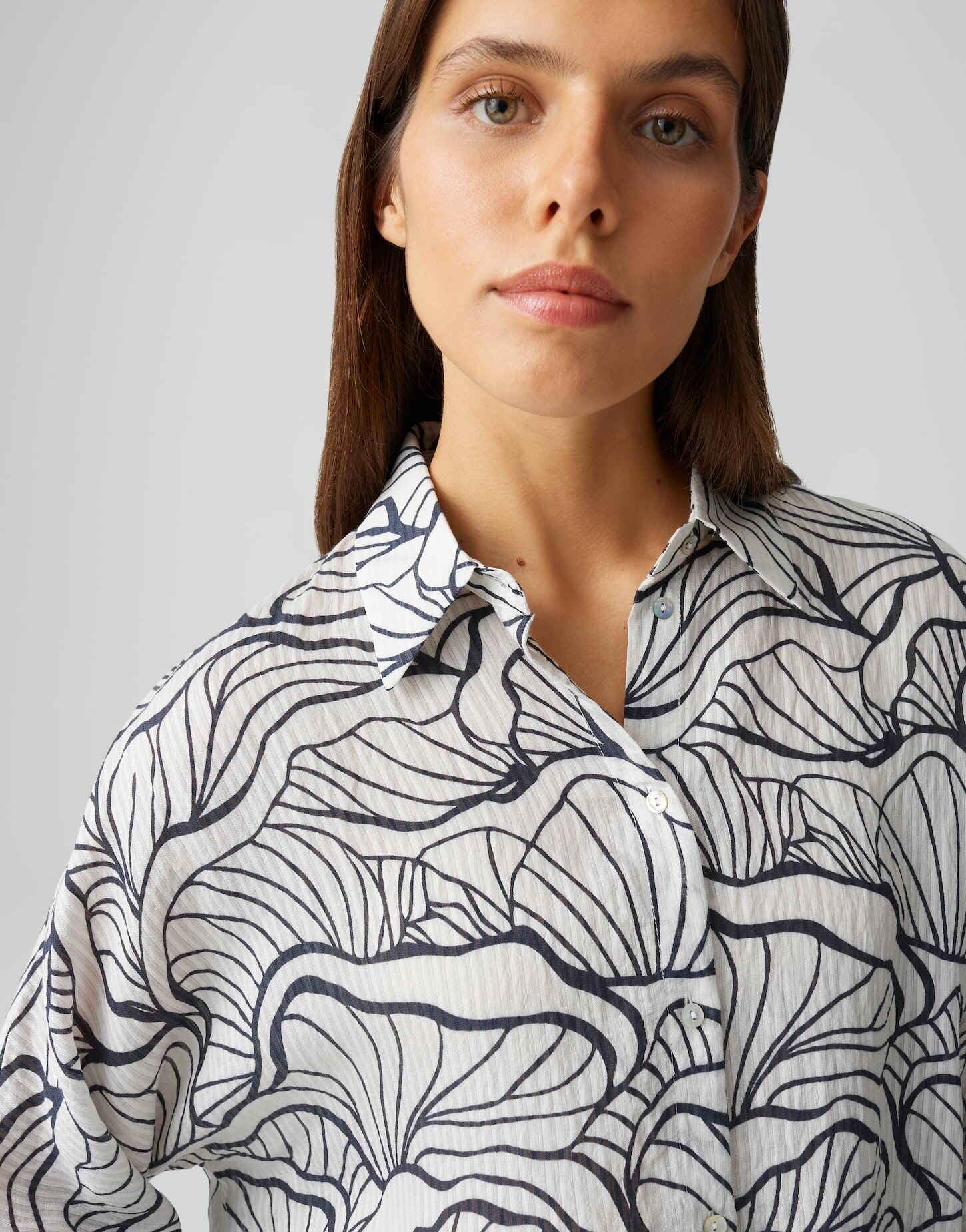 OPUS Damen Dreiviertelarmbluse | Printbluse mit feinem Webstreifen Loose Fit