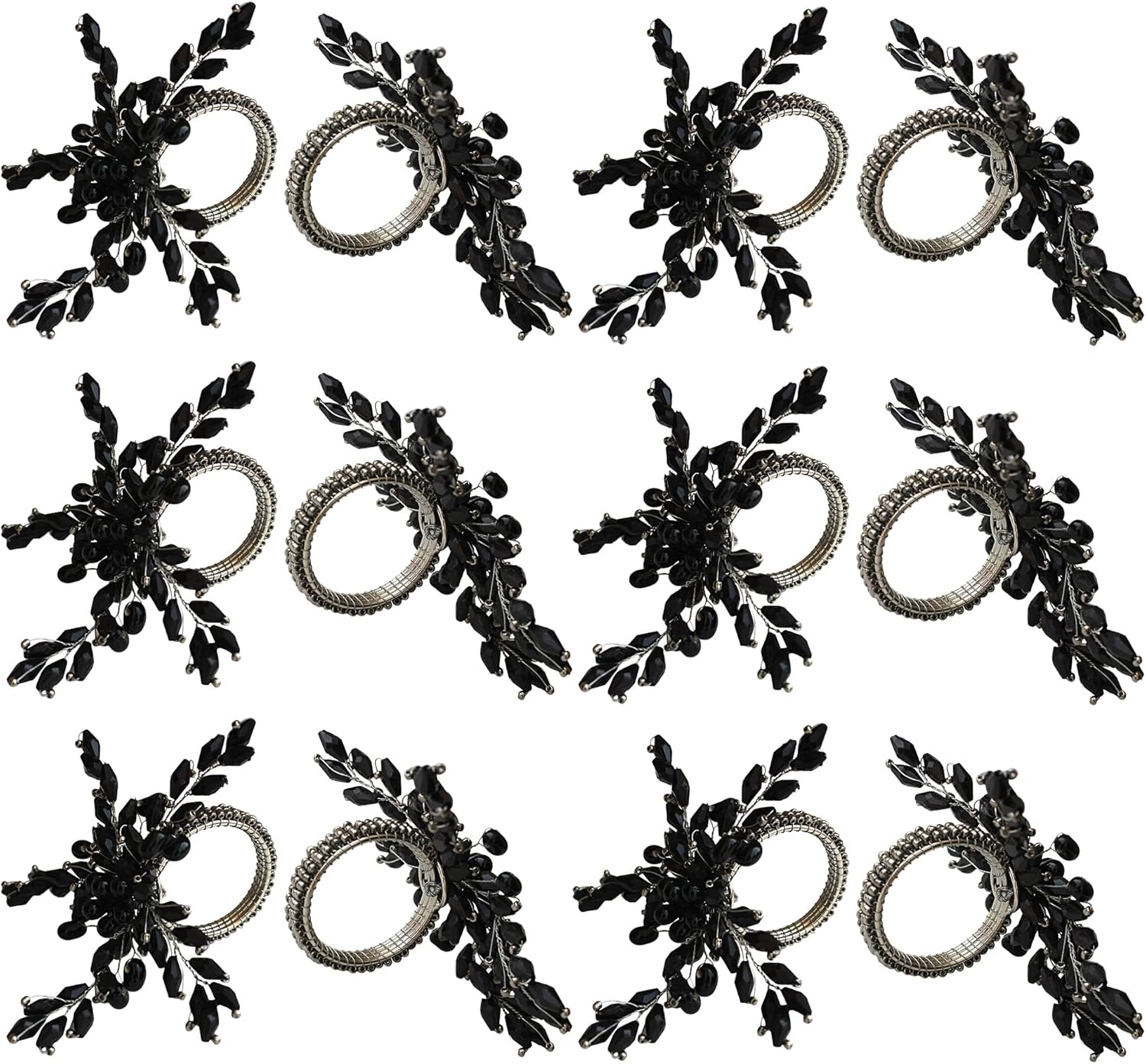 ITOS365 Napkin Rings Set of 12 for Dining Table Decoration Parties Everyday Metal Napkin Holder Leaf Black (Pack of 12)