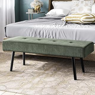 Entryway Bench - Green Bench for Bedroom, Modern Ottoman End of Bed, Cor...