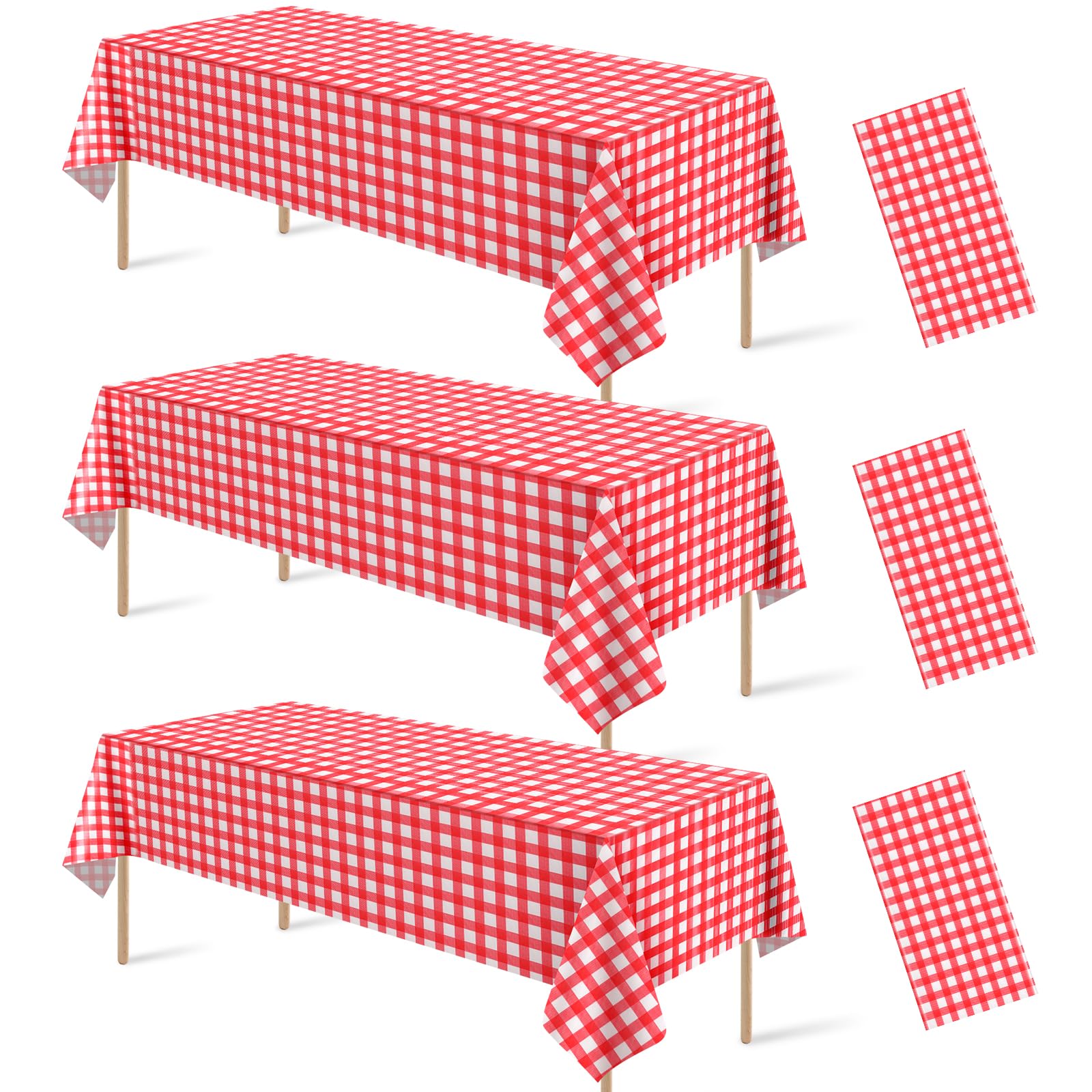Denwiller 3Pcs Red and White Checkered Tablecloth Decorations - tablecloths | Mubboo