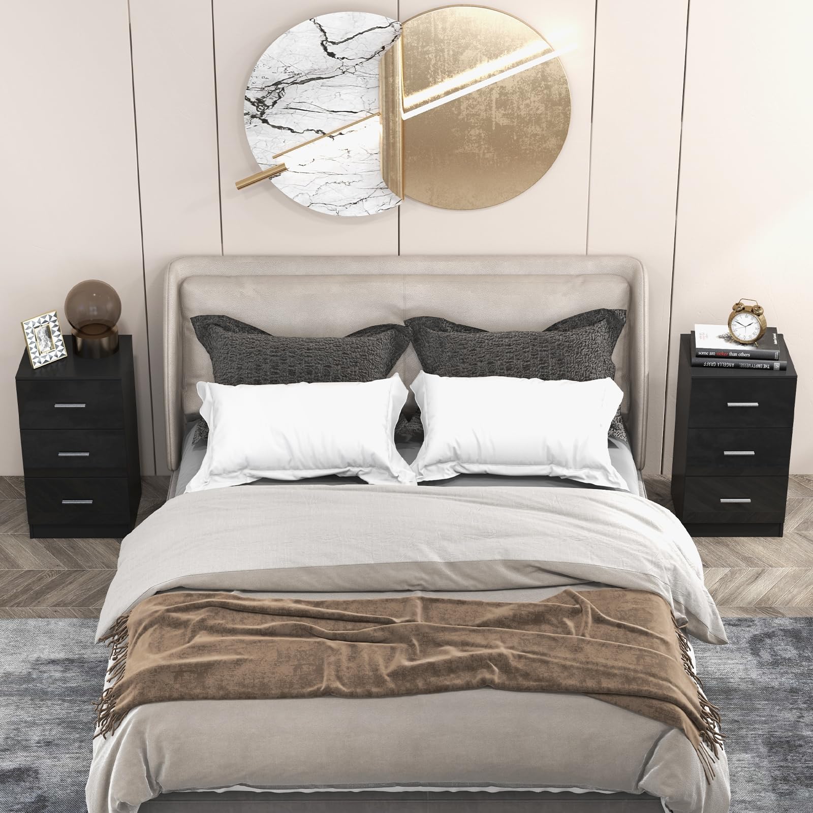 COSTWAY 1 Mesita de Noche con 3 Cajones, Mesilla de Noche de Madera, Archivador con Cajones, Salon Dormitorio Oficina, 37 x 34 x 66,5 cm, Negro