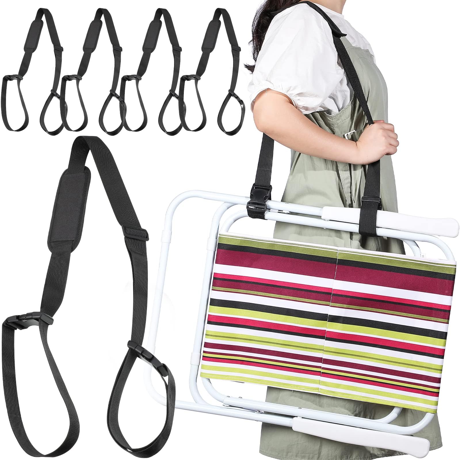 Sanwuta 5 Pcs Carry Strap for Beach Folding Chair Adjustable Shoulder Straps for Camping Scooter Bikes Picnics Beach Chairs(Black)