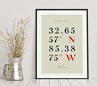 Vista 6 de Mapa de Opelika, Alabama, Coordenadas Multilíneas de Colores (8x10)