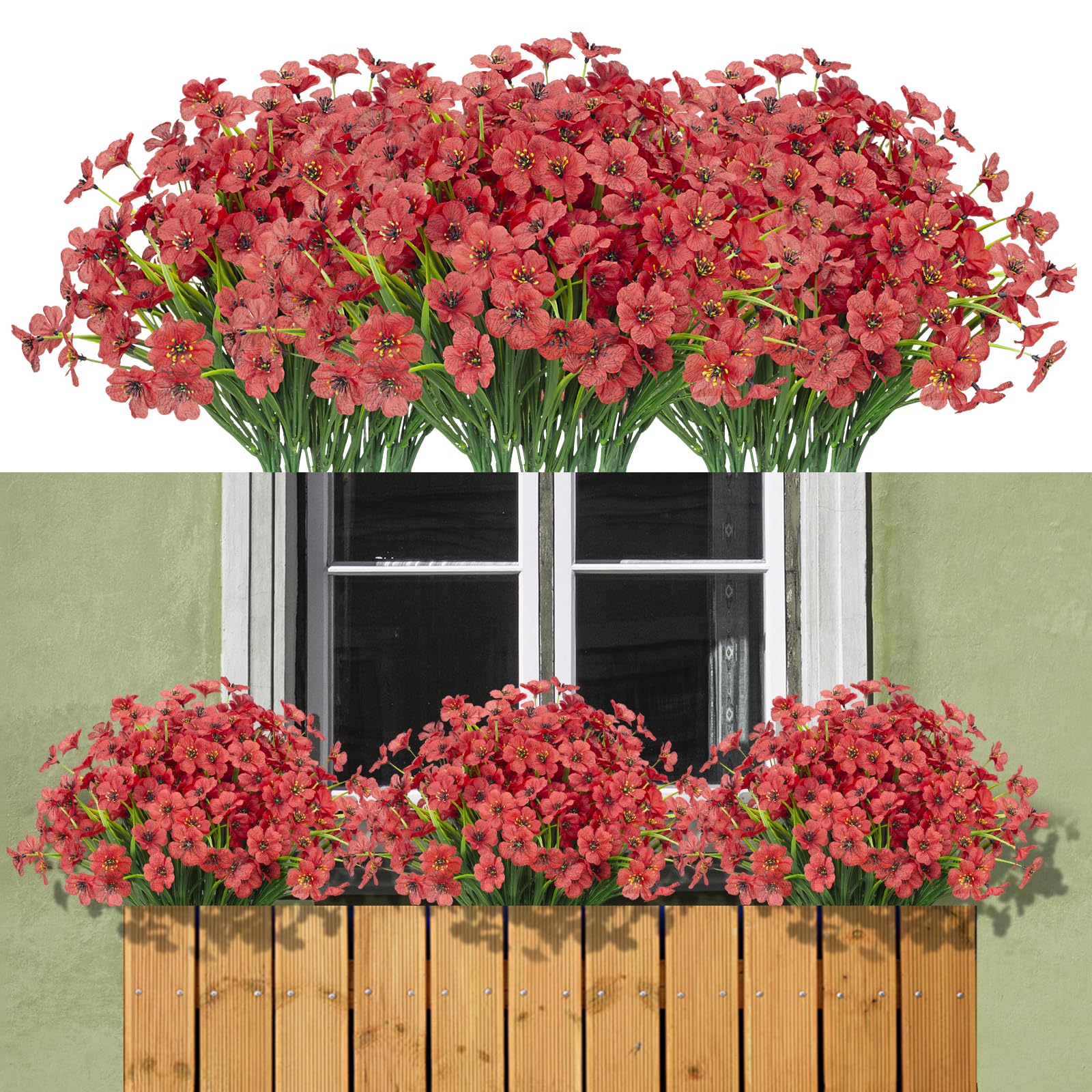 maoodoo 15 Bundles Artificial Flowers Outdoor UV Resistant Fake Silk Plants Plastic Faux Shrubs Outside Front Porch Window Box Garden Home Hanging