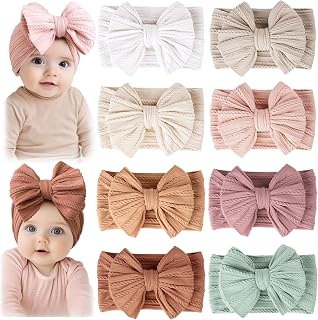 Prohouse 8-Pack Soft Stretchy Nylon Baby Headbands & Bows for Newborns, Infants, Toddlers & Girls - Comfortable, No-Mark Daily Wear & Photoshoots