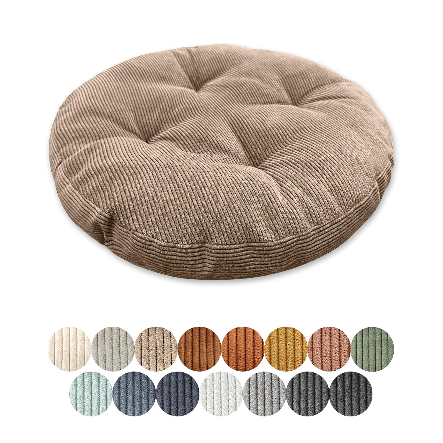 Galette de chaise ronde en velours côtelé blanc de qualité premium et design épuré
